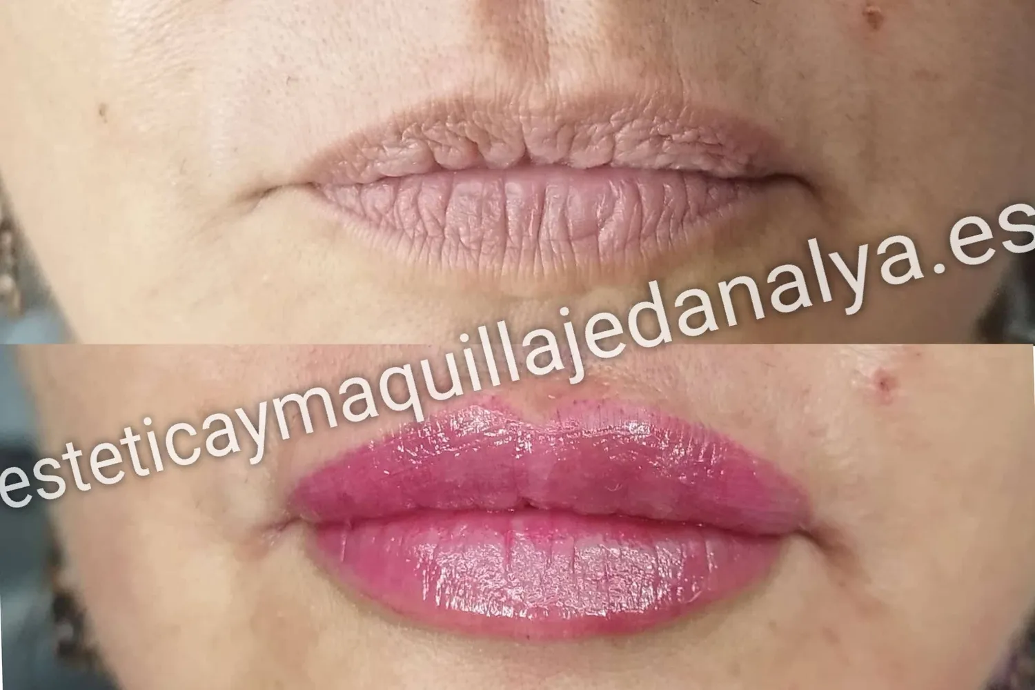 Antes y después de micropigmentación de labios